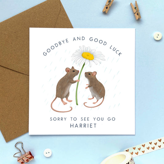 personalised mouse goodbye and good luck card - leaving card, retirement card - for a special friend, employee, co-worker, sorry to see you go, special, handmade, unique
